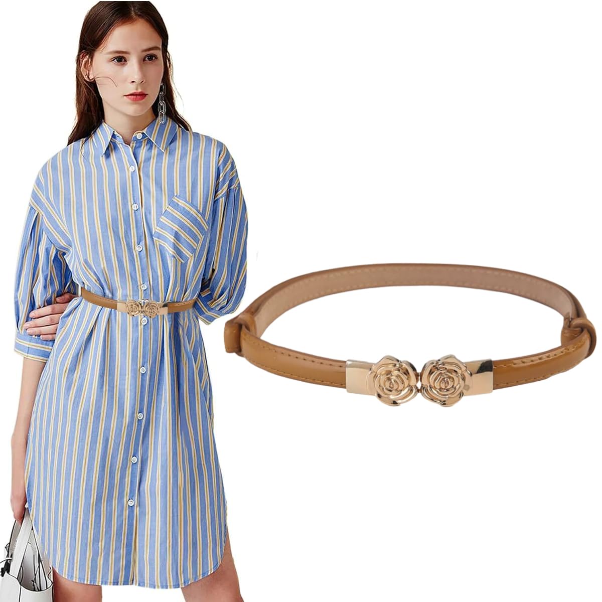 PALAY Women Belt Fashion PU Narrow Belt Golden Rose Interlock Buckle PU Slim Belt 40 Inches Adjustable Women Slim Belt for Casual Blazer, Formal Suit, Gown, Evening Dress PALAY Women Belt Fashion PU Narrow Belt Golden Rose Interlock Buckle PU Slim Belt 40 Inches Adjustable Women Slim Belt for Casual Blazer, Formal Suit, Gown, Evening Dress
